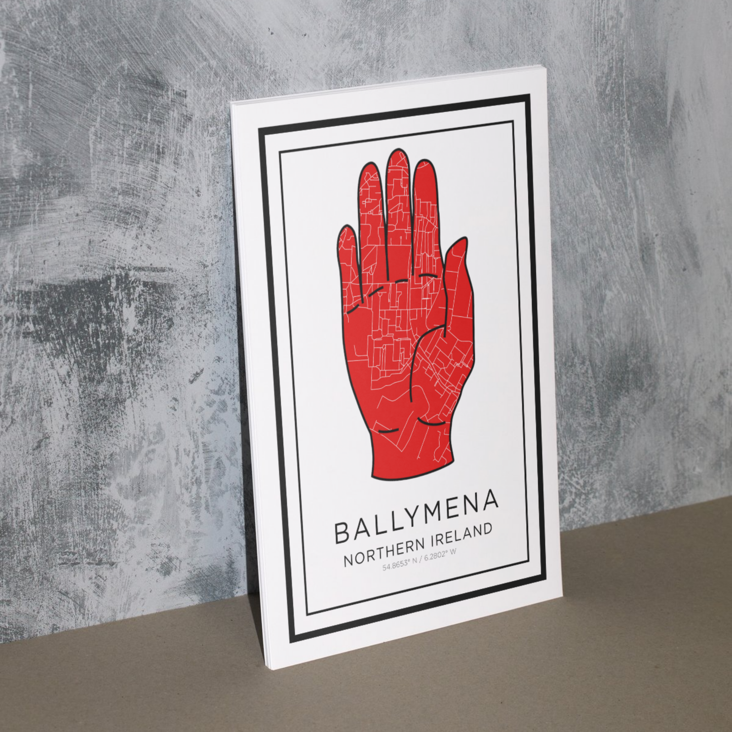 Ballymena Ulster Red Hand Map Print - Digital Download