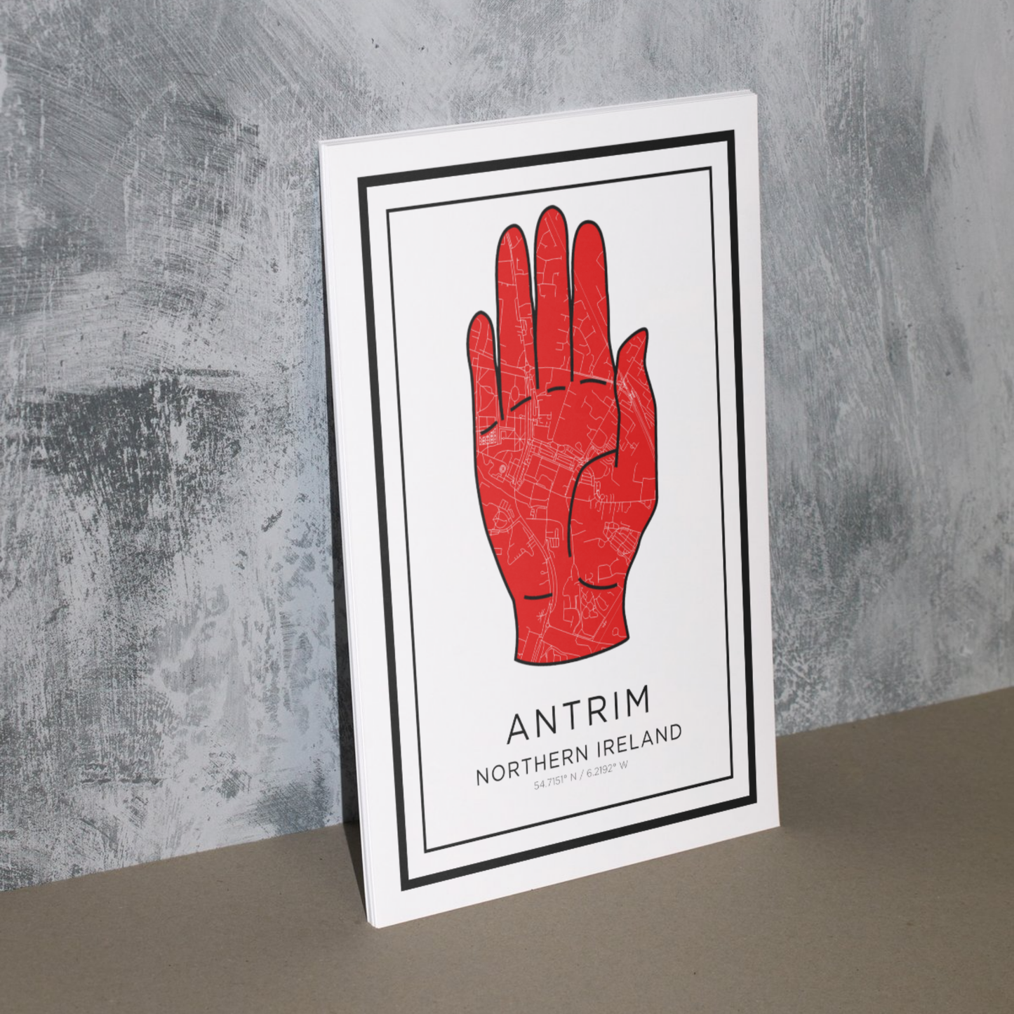 Antrim Ulster Red Hand Map Print - Digital Download